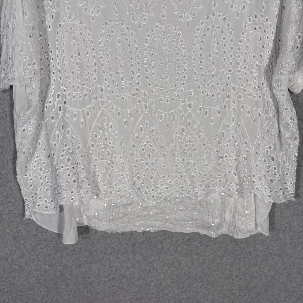 Eyelet Embroidered Top Medium Cottage Scalloped Hem Sequin Layered Made Italy - Picture 3 of 13